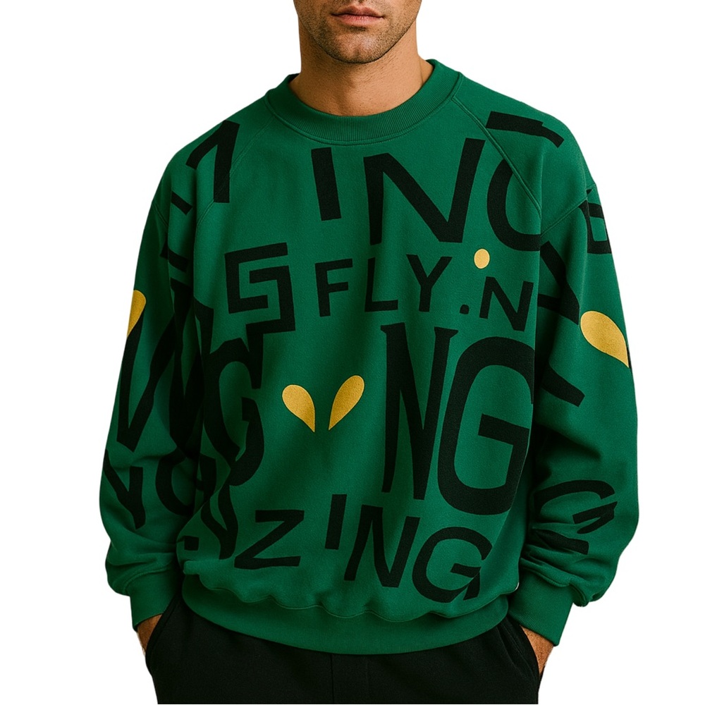 Vintage Abstract Graffiti Crewneck Sweatshirt Green Black Size S Made in Korea